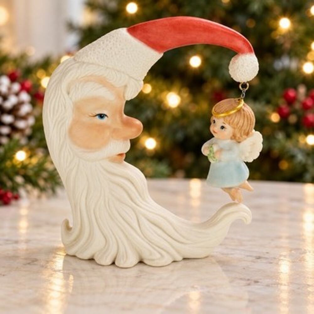 Vintage Santa Moon Hanging Angel Christmas Figurine Porcelain Holiday Decor